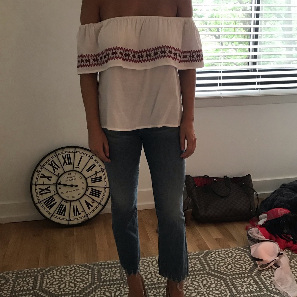 Off the shoulder white top